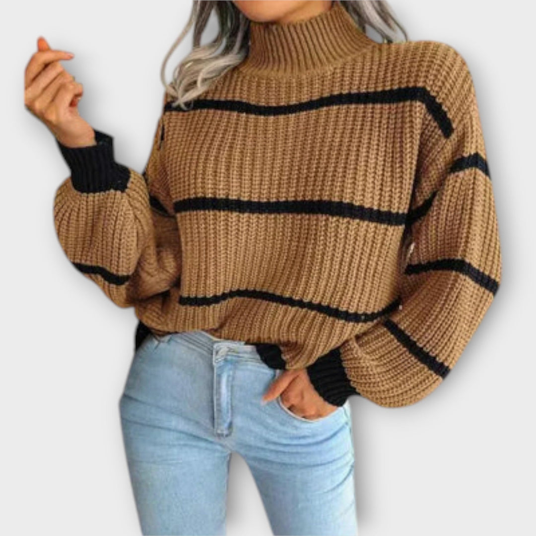 Chavala - High Neck Sweater with Stripes
