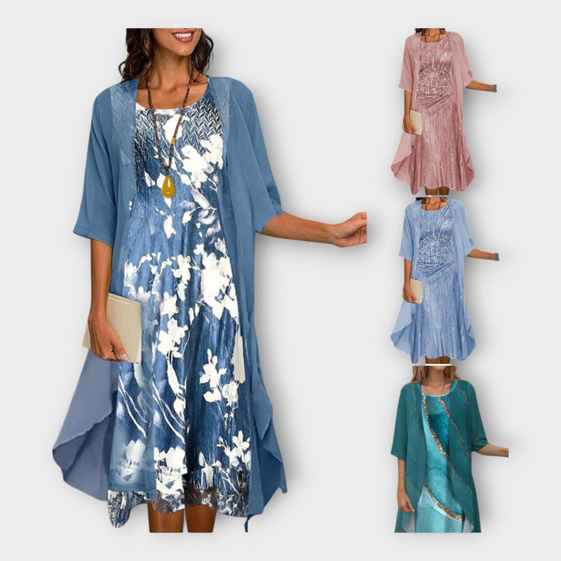 Airy Dress with Overlay Jacket and Patterns
