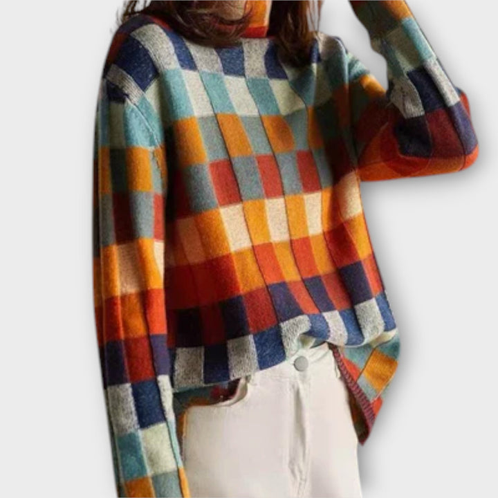 Erika - High Neck Patchwork Sweater