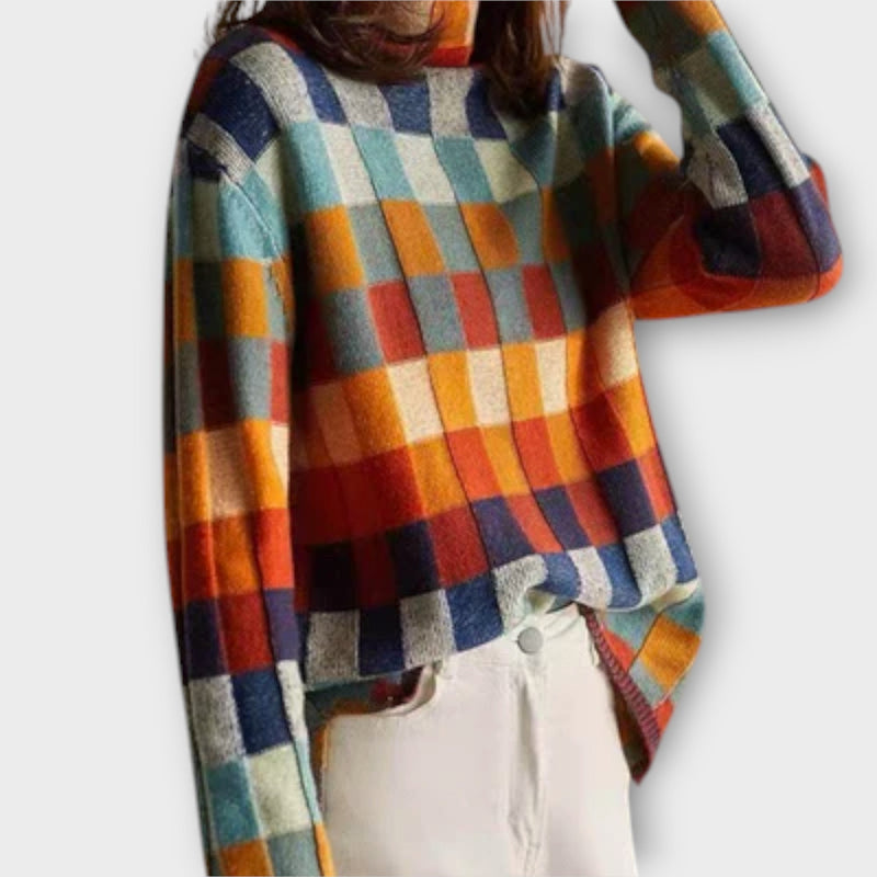 Erika - High Neck Patchwork Sweater