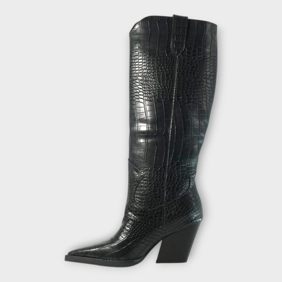 Boots with Crocodile Pattern and Elegant Heel