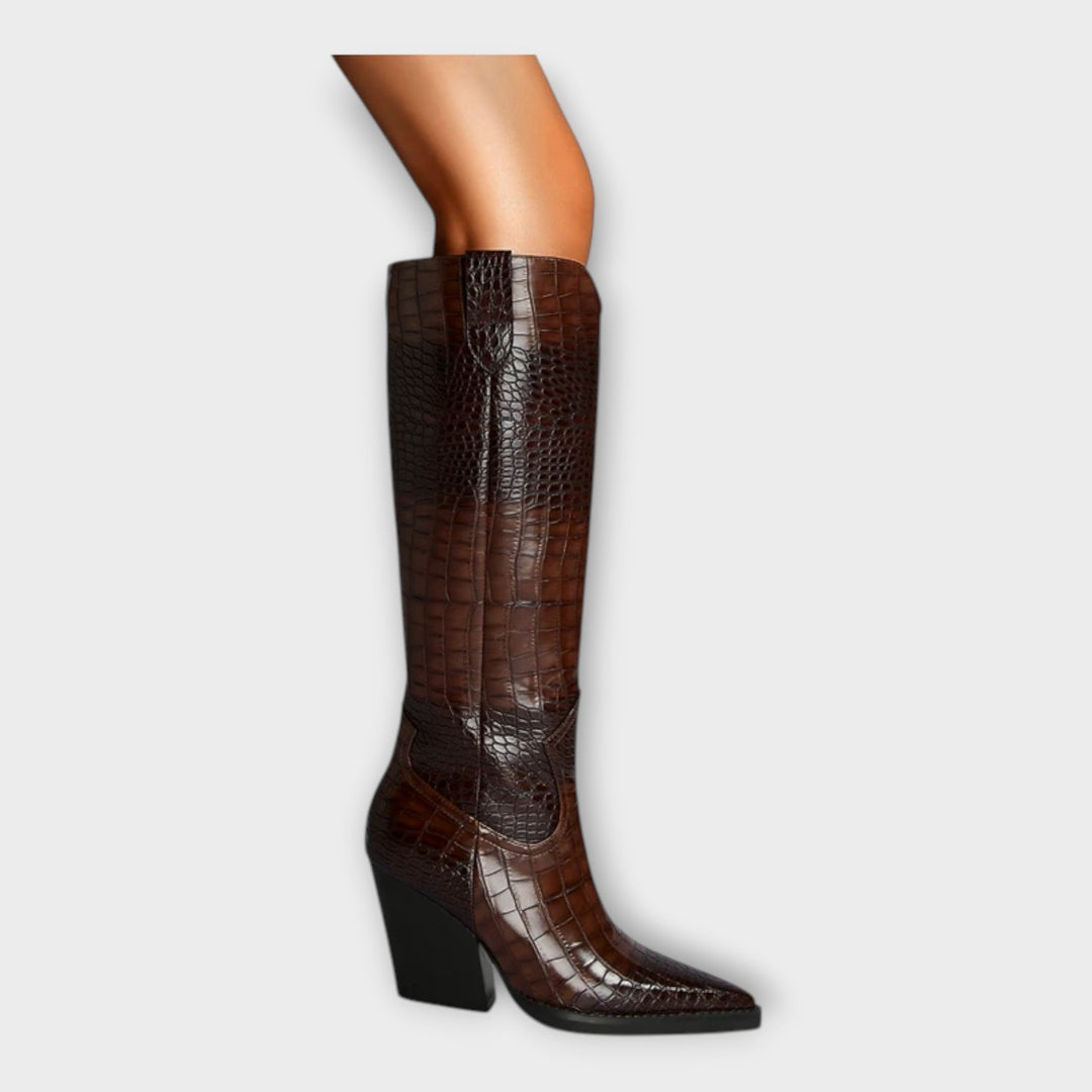 Boots with Crocodile Pattern and Elegant Heel