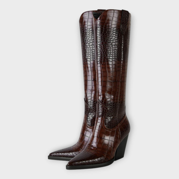 Boots with Crocodile Pattern and Elegant Heel