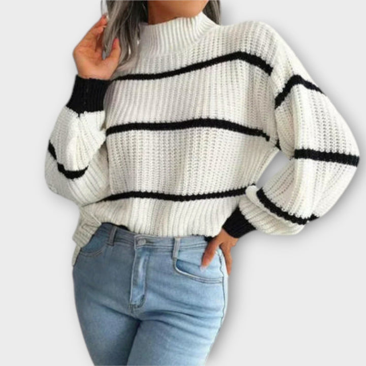 Chavala - High Neck Sweater with Stripes