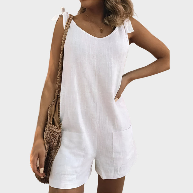 Jumpsuit with Straps-Bow and Pockets