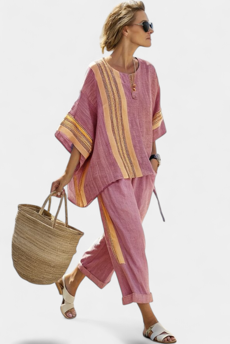 Set of linen bamboo with enchanting lavender and yellow striped details