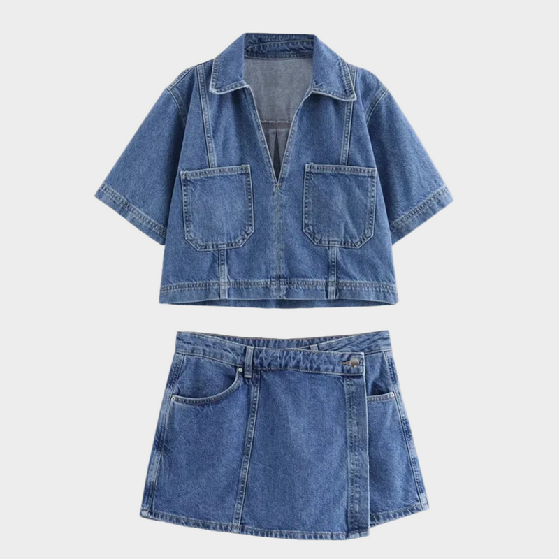 Jeans Set with V-Neck