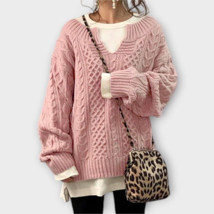 Oversized Sweater with Cable Knit Pattern