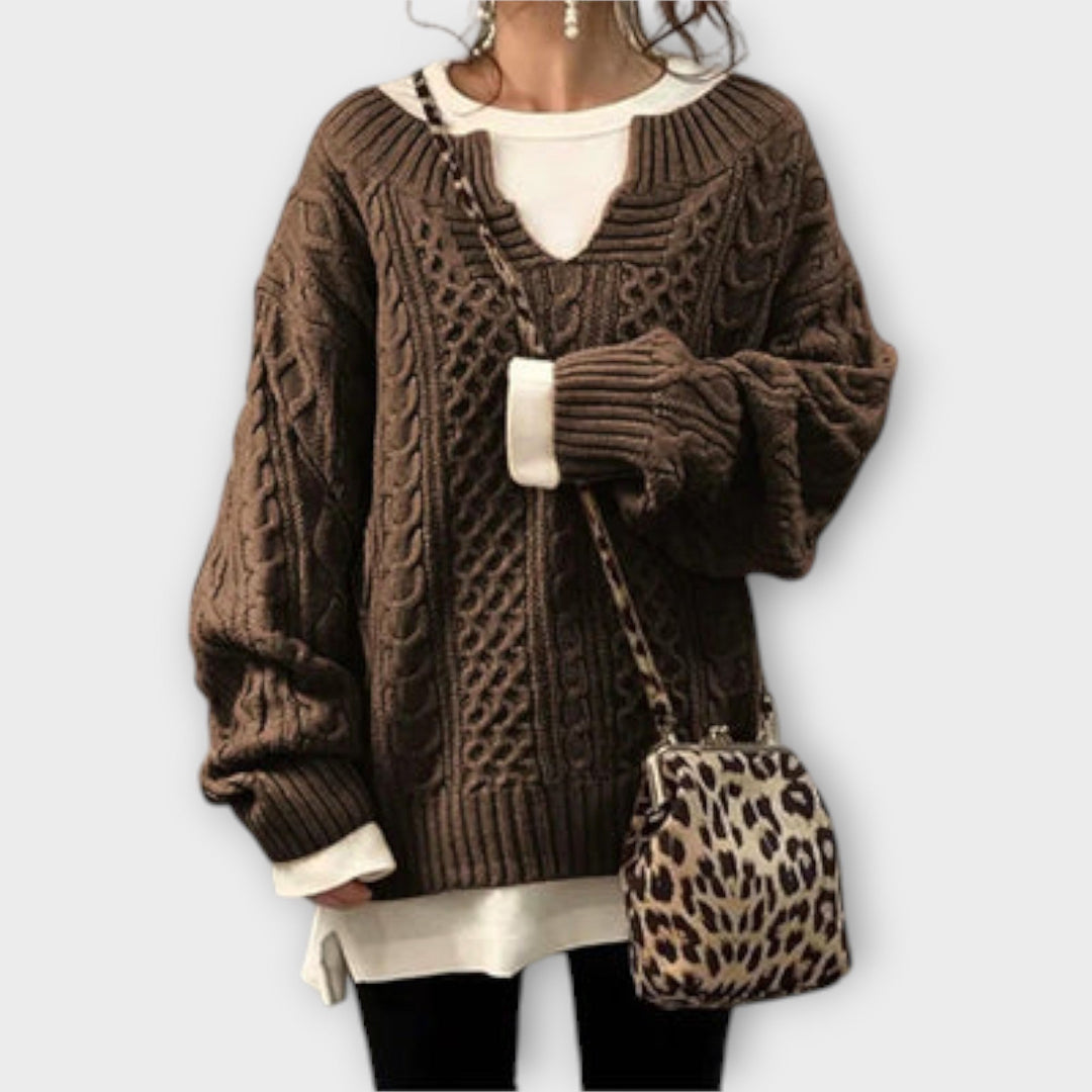 Oversized Sweater with Cable Knit Pattern