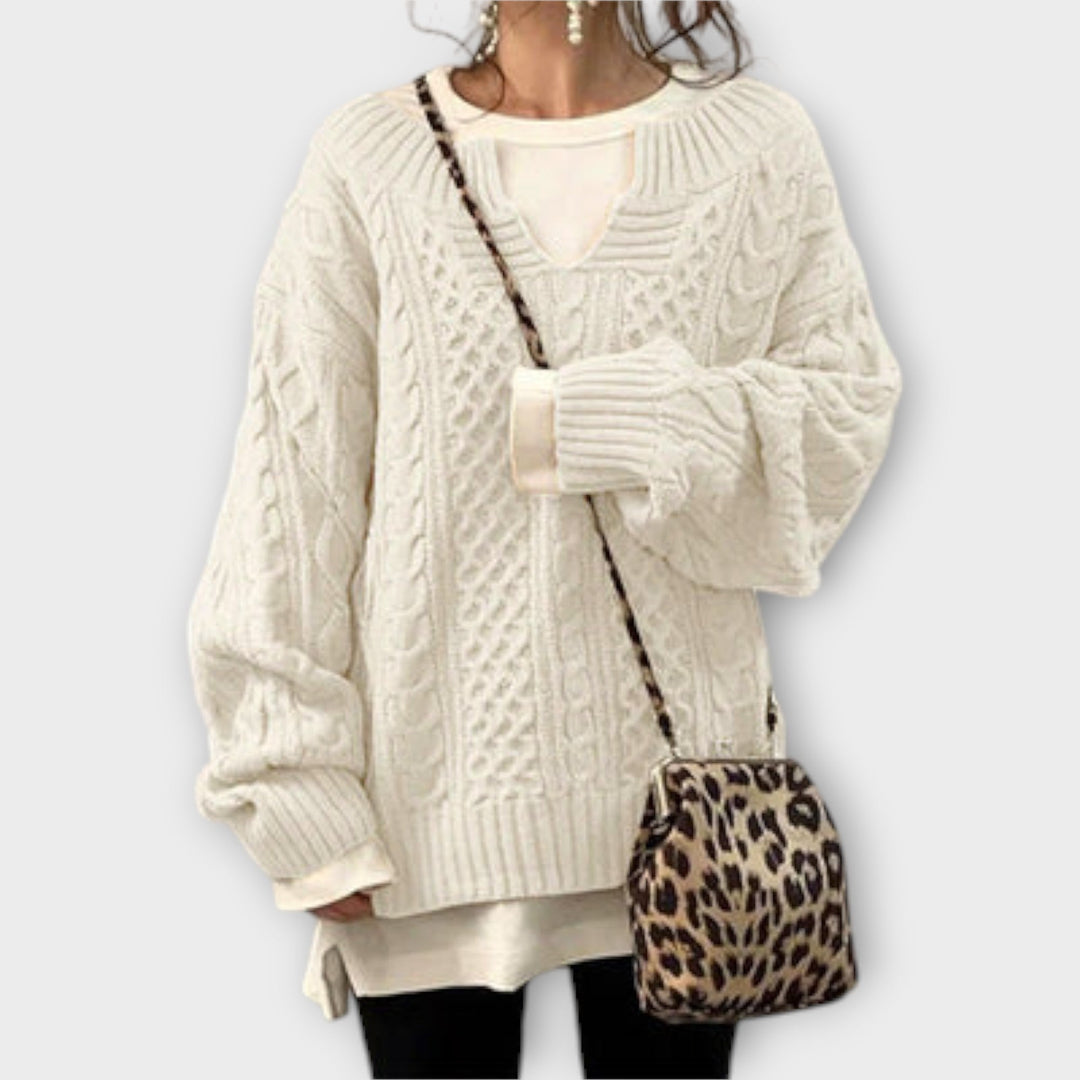 Oversized Sweater with Cable Knit Pattern