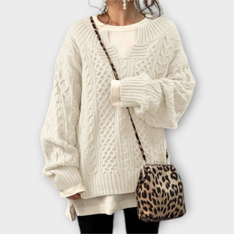 Oversized Sweater with Cable Knit Pattern