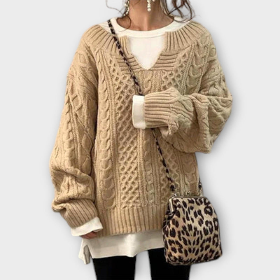 Oversized Sweater with Cable Knit Pattern