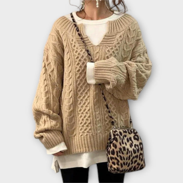 Oversized Sweater with Cable Knit Pattern