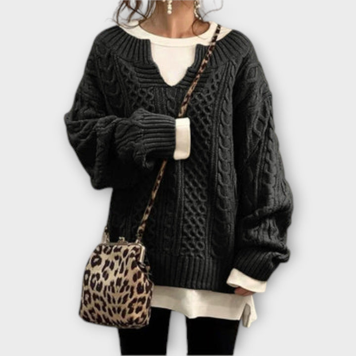 Oversized Sweater with Cable Knit Pattern