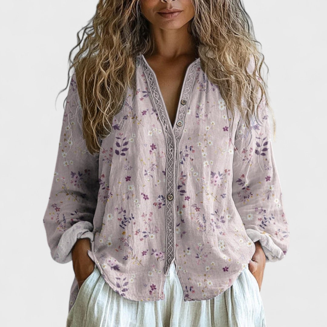 Ambra - Vintage Leaf Print Blouse