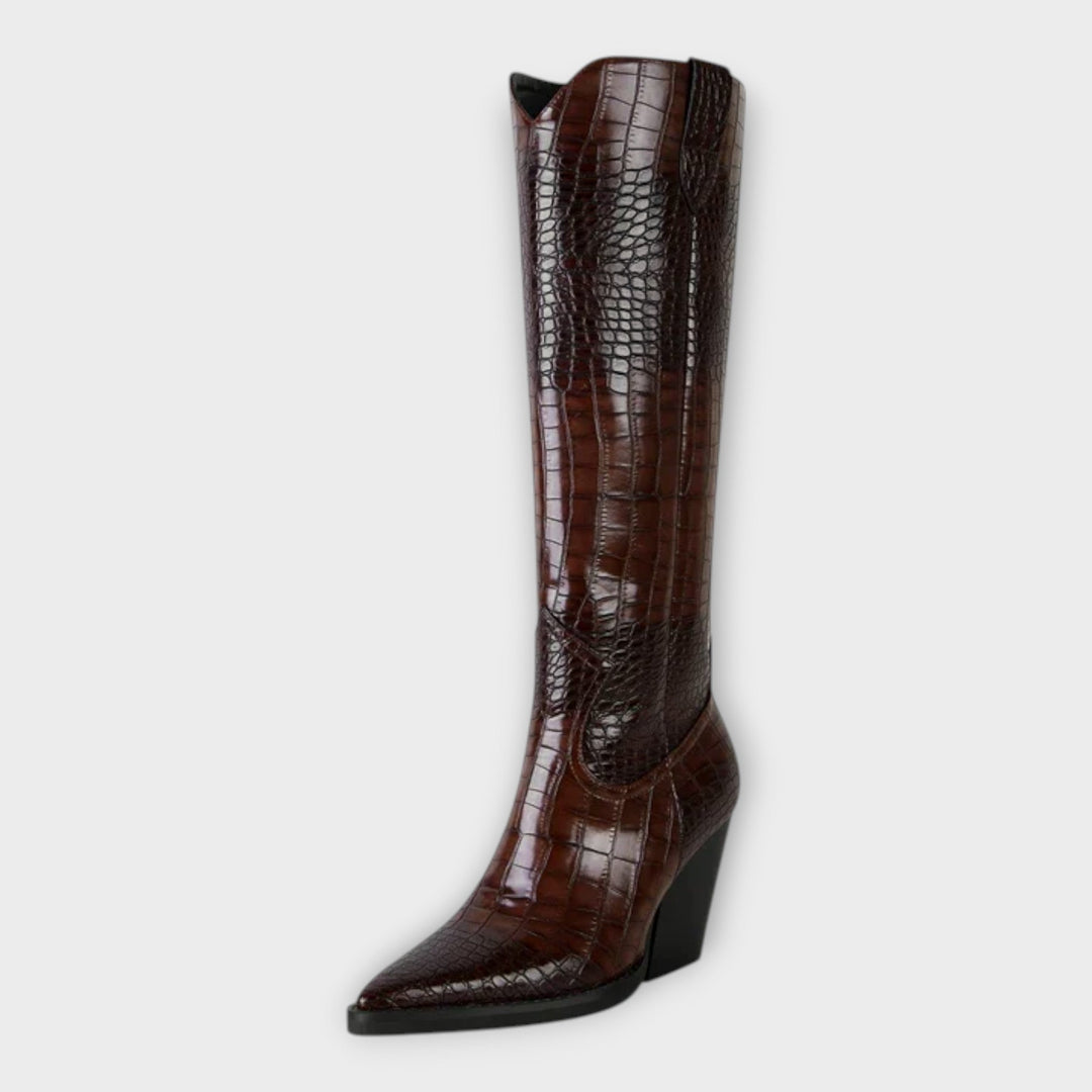Boots with Crocodile Pattern and Elegant Heel