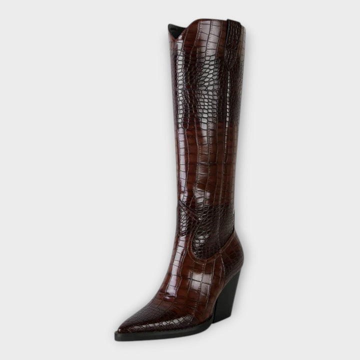 Boots with Crocodile Pattern and Elegant Heel