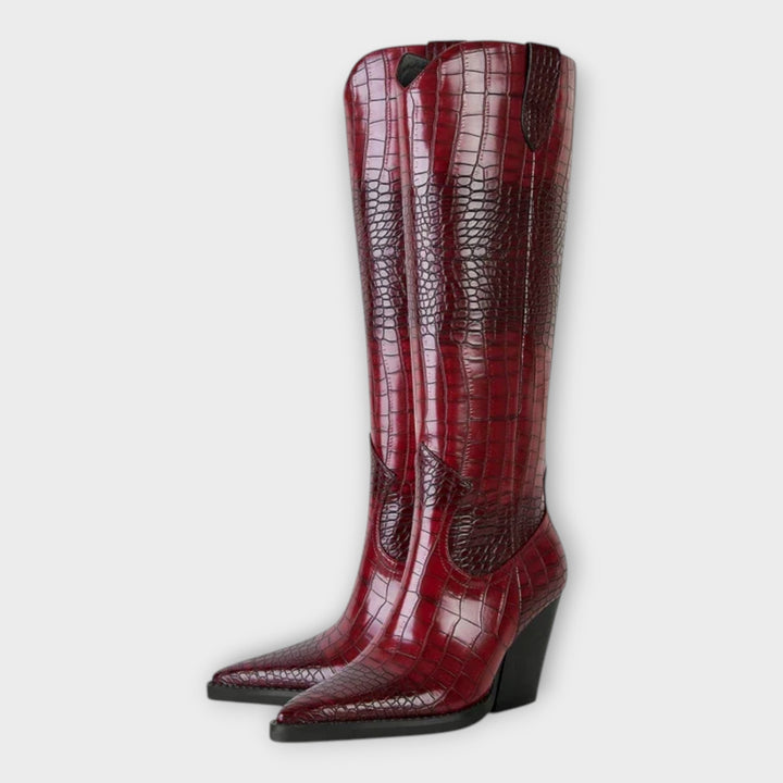 Boots with Crocodile Pattern and Elegant Heel