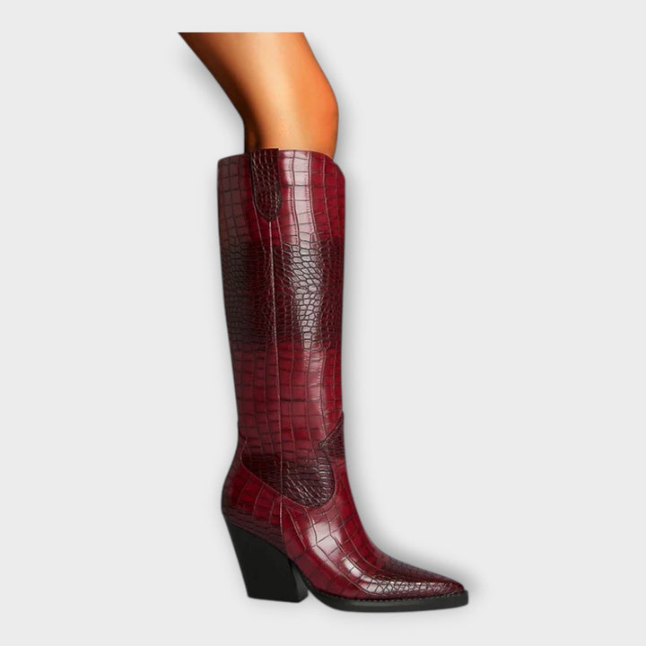Boots with Crocodile Pattern and Elegant Heel