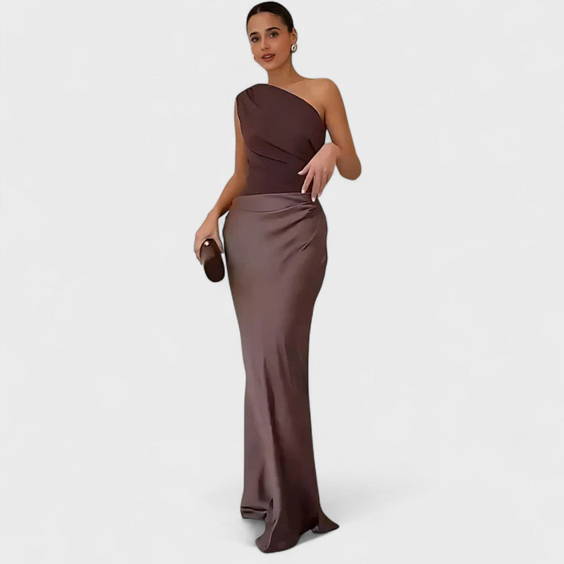 Amber - One-shoulder satin long dress