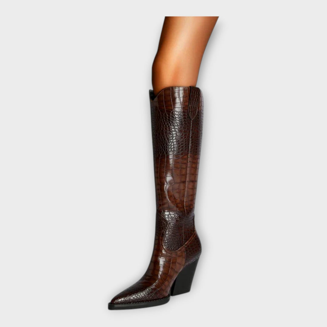 Boots with Crocodile Pattern and Elegant Heel