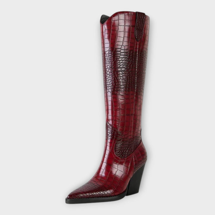 Boots with Crocodile Pattern and Elegant Heel