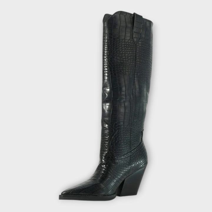 Boots with Crocodile Pattern and Elegant Heel