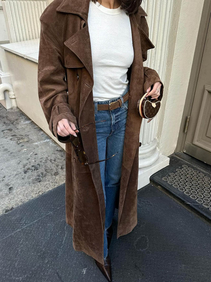 Molly trench coat in synthetic suede