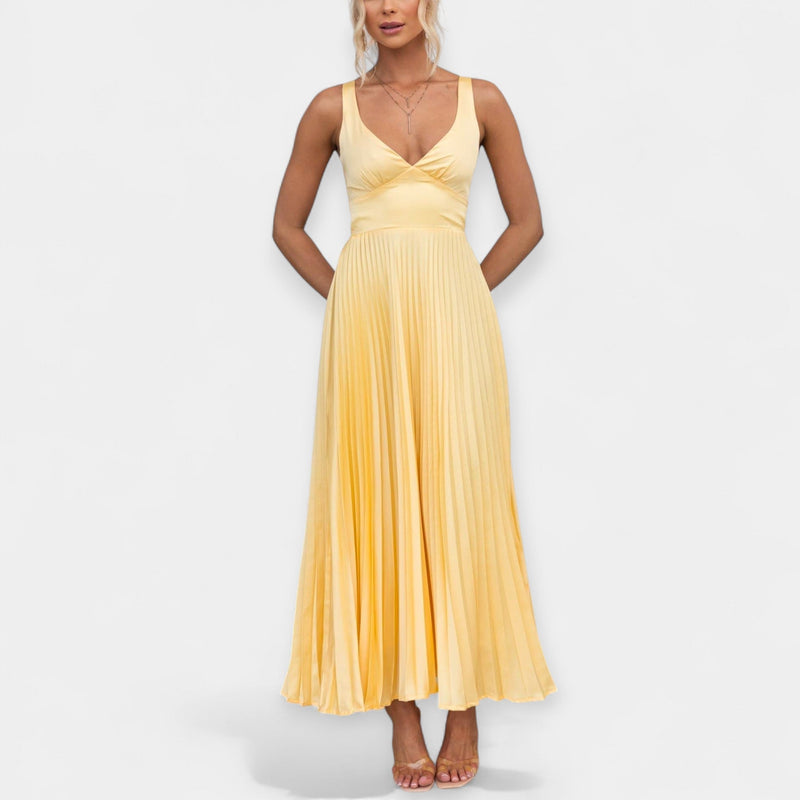 Yellow Plissé Maxi Dress