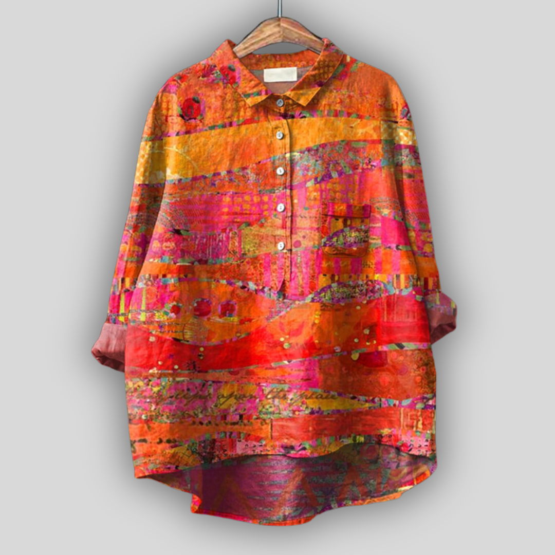 Colorful Linen Blouse with Artistic Pattern
