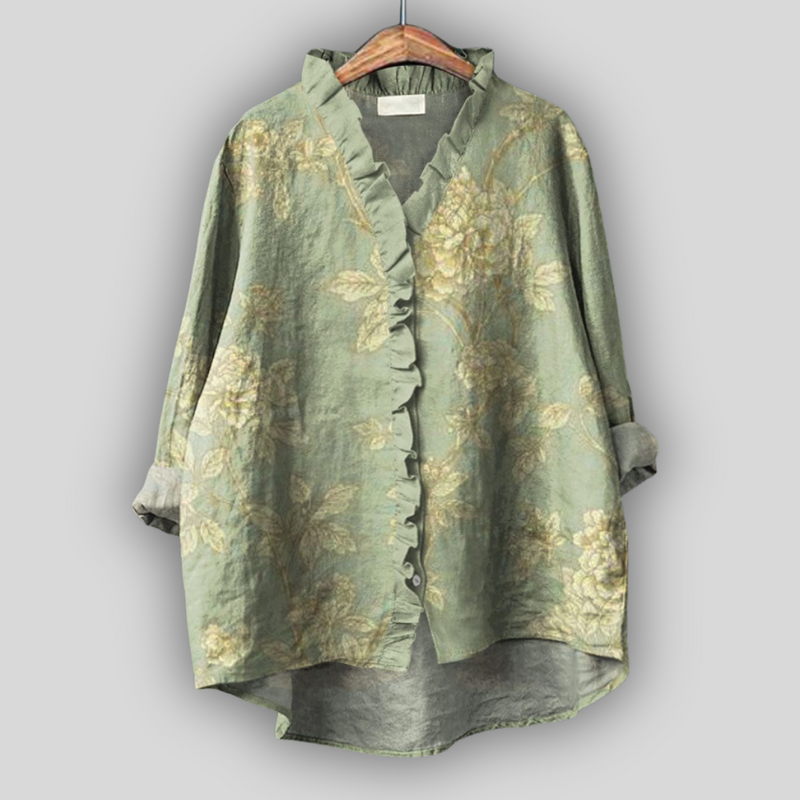 Linen Blouse Gold Green Aura