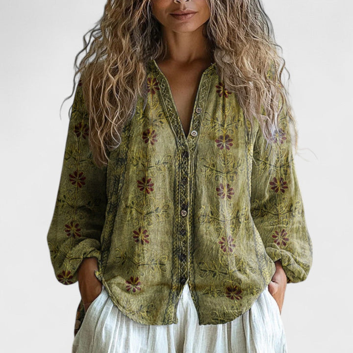 Ambra - Vintage Leaf Print Blouse