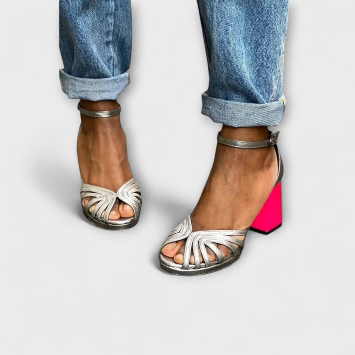 Metal Sandals with Fuchsia Heel