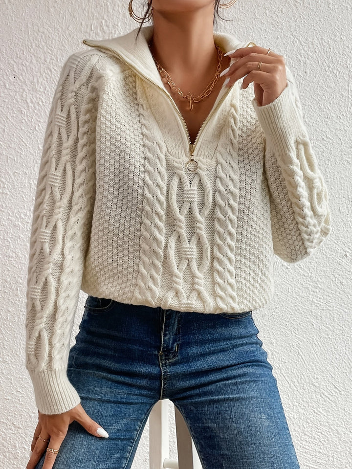 Harlow – Cable Knit Sweater with Zip Collar