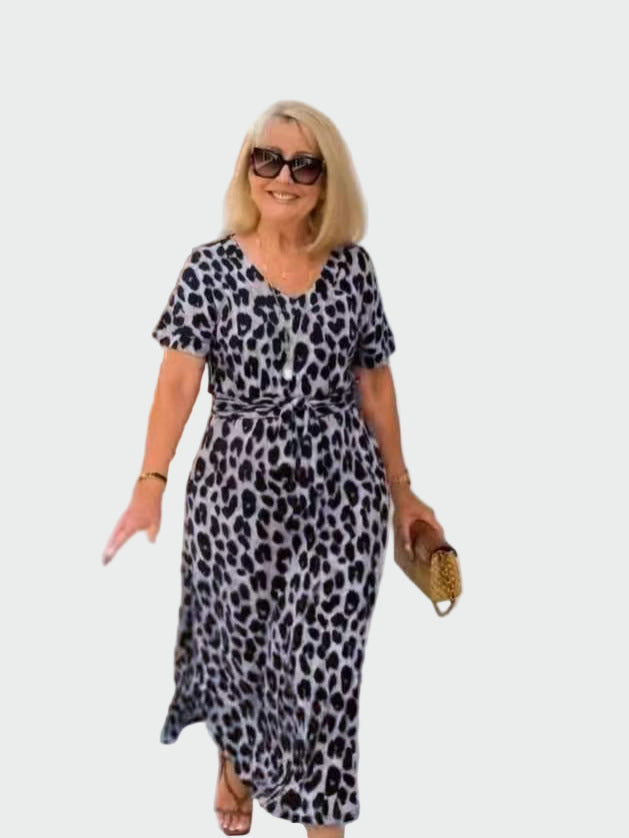 Dress with Leopard Print and Impressive V-Neck