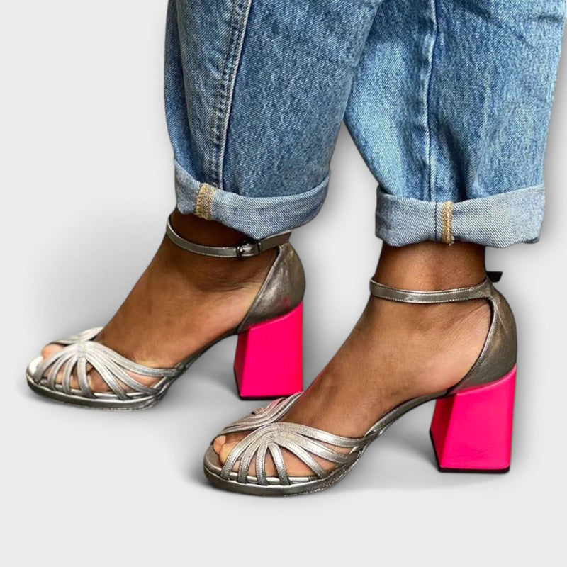 Metal Sandals with Fuchsia Heel