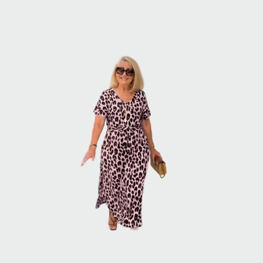 Dress with Leopard Print and Impressive V-Neck