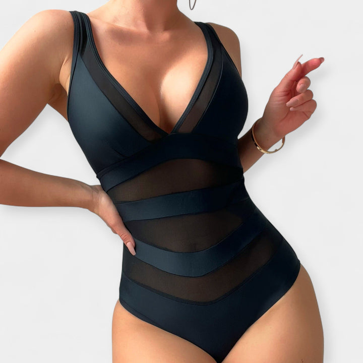 One-Piece Swimsuit with Transparent Details