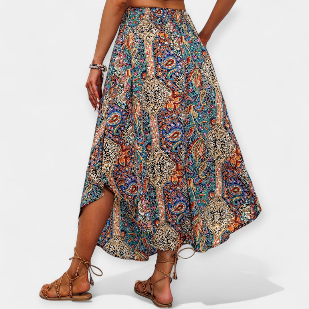Flower Midi Skirt with High Waist