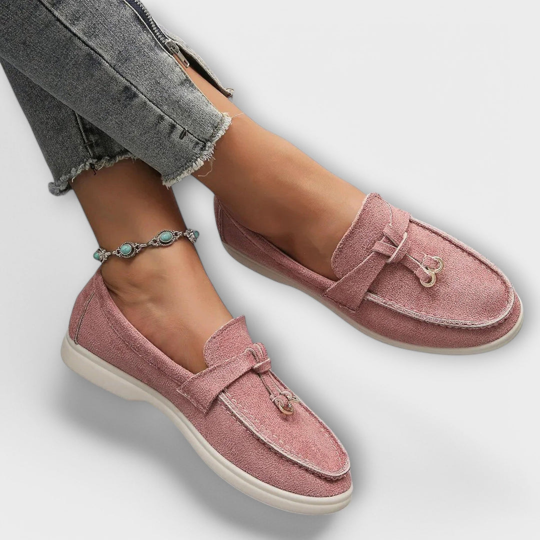 Ladies' Beige Moccasins with Decorative Lace