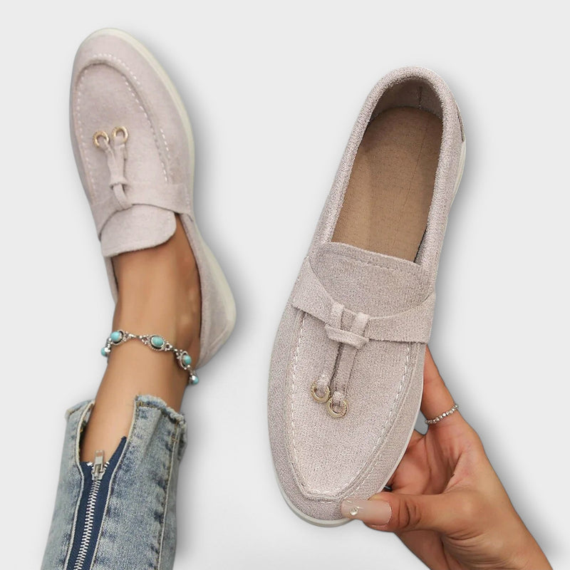 Ladies' Beige Moccasins with Decorative Lace