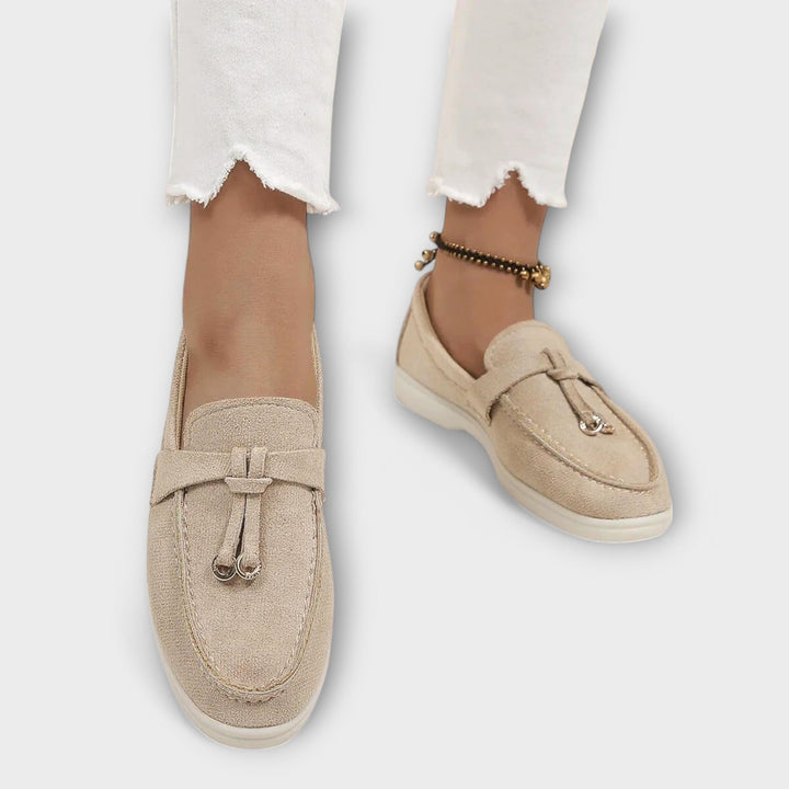 Ladies' Beige Moccasins with Decorative Lace