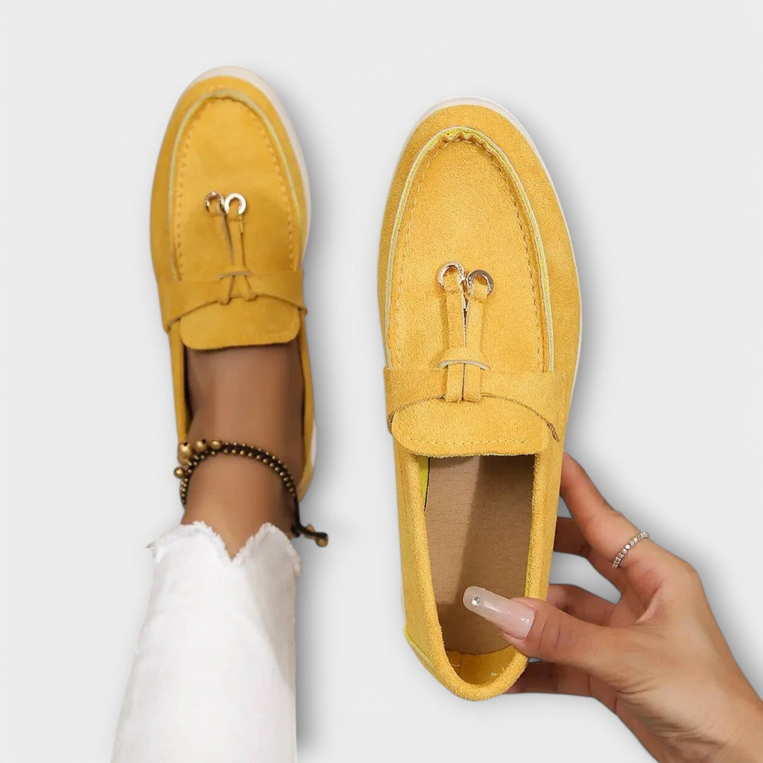 Ladies' Beige Moccasins with Decorative Lace