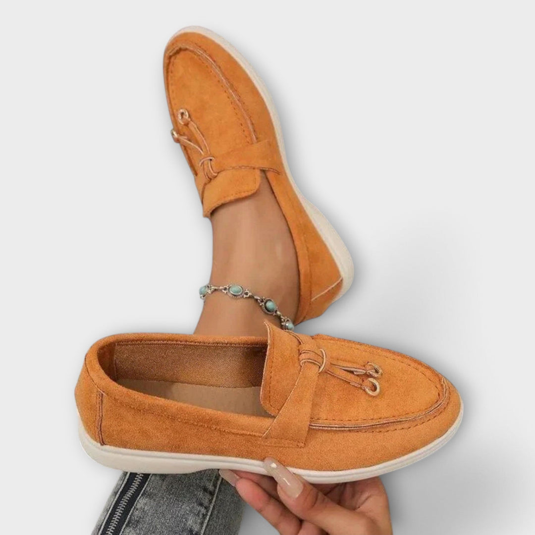 Ladies' Beige Moccasins with Decorative Lace