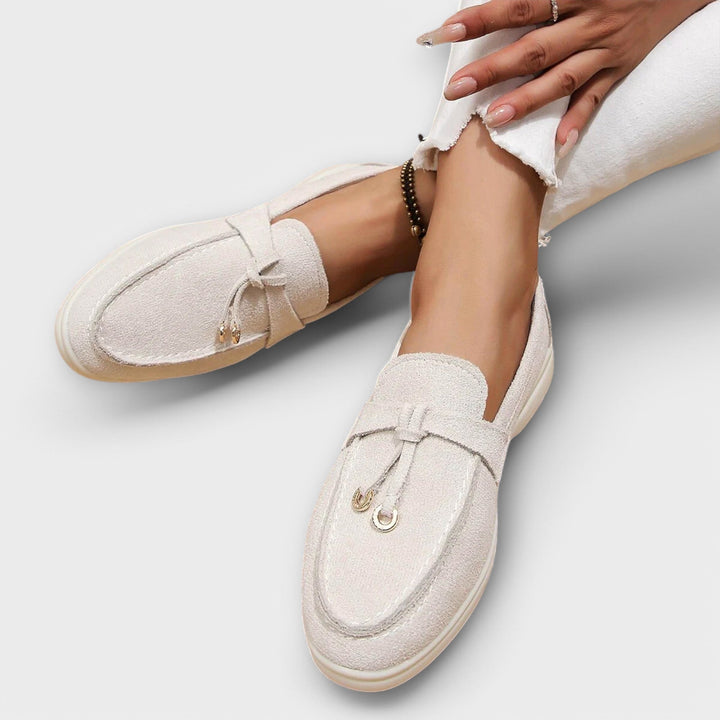 Ladies' Beige Moccasins with Decorative Lace