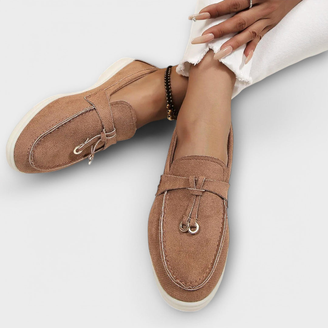 Ladies' Beige Moccasins with Decorative Lace