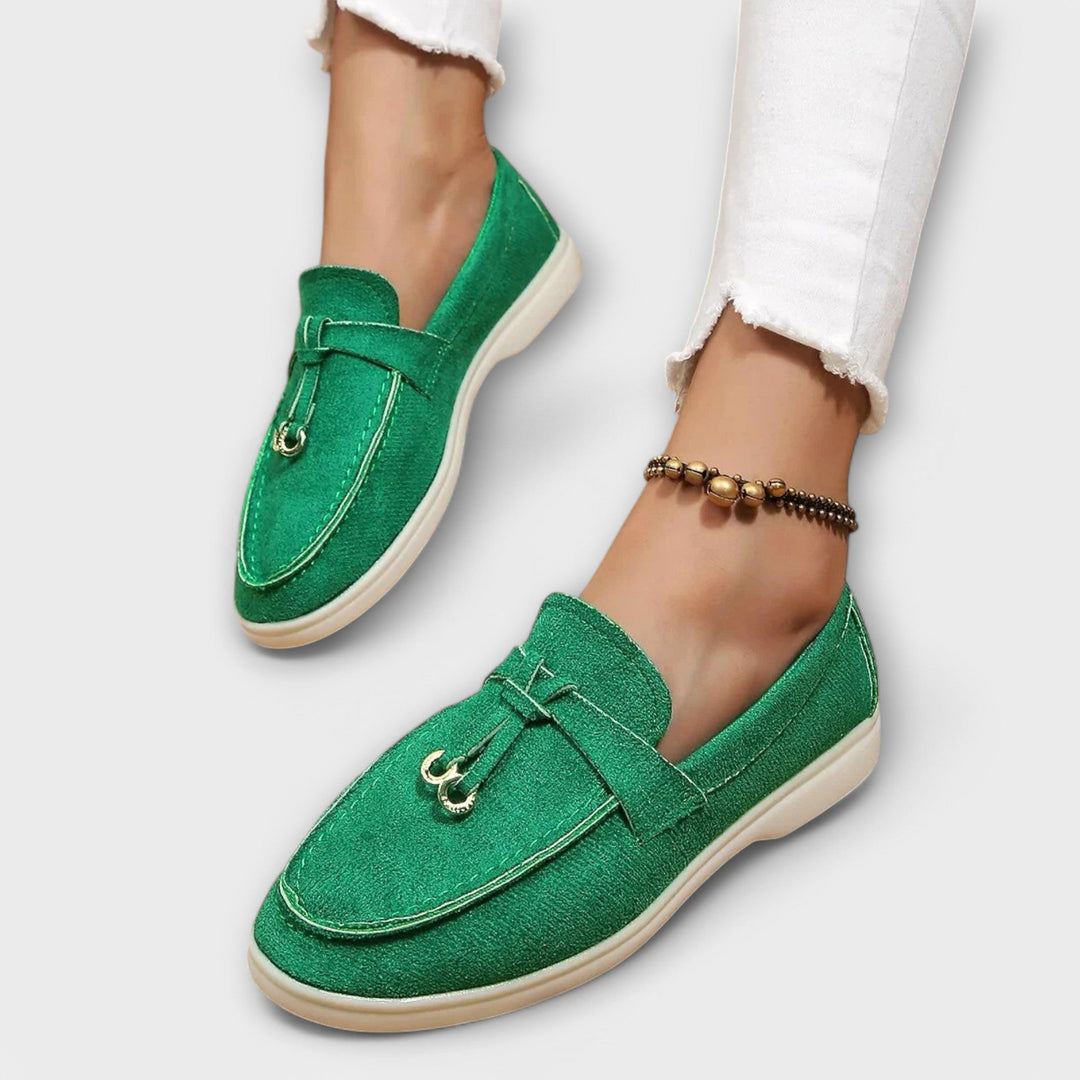 Ladies' Beige Moccasins with Decorative Lace