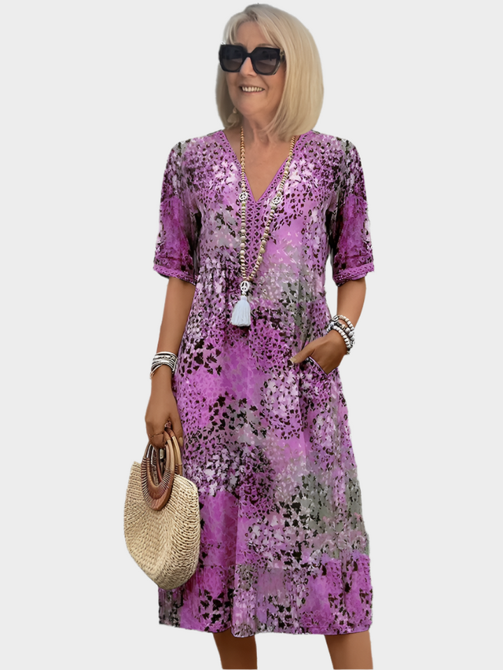 Airy Dress with Summer Print and V-Neck