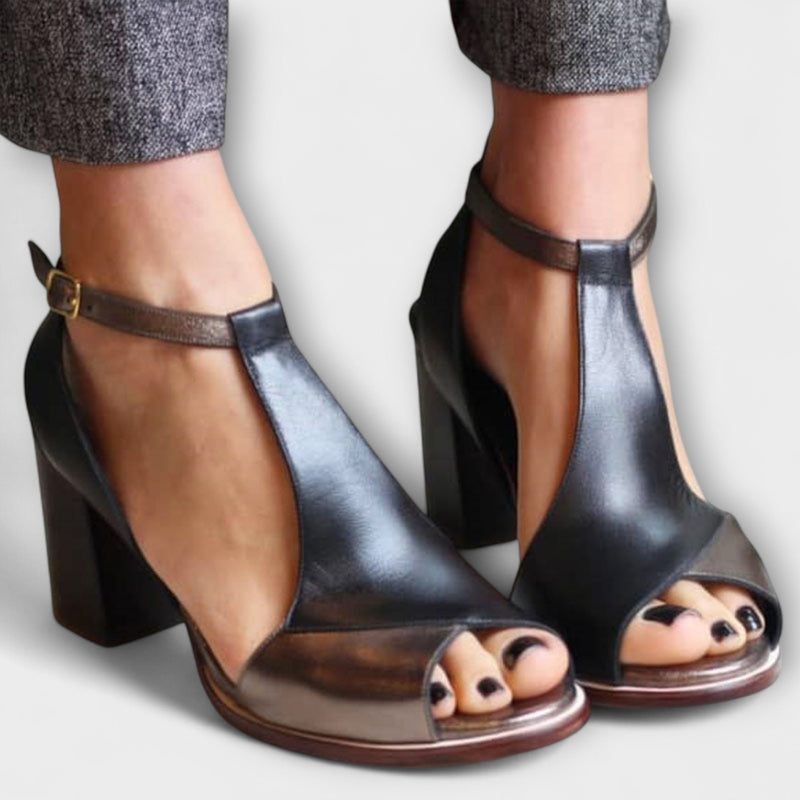 Dame Leather Sandals with Heel