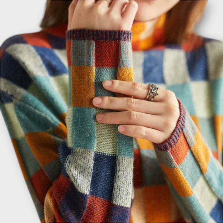 Erika - High Neck Patchwork Sweater